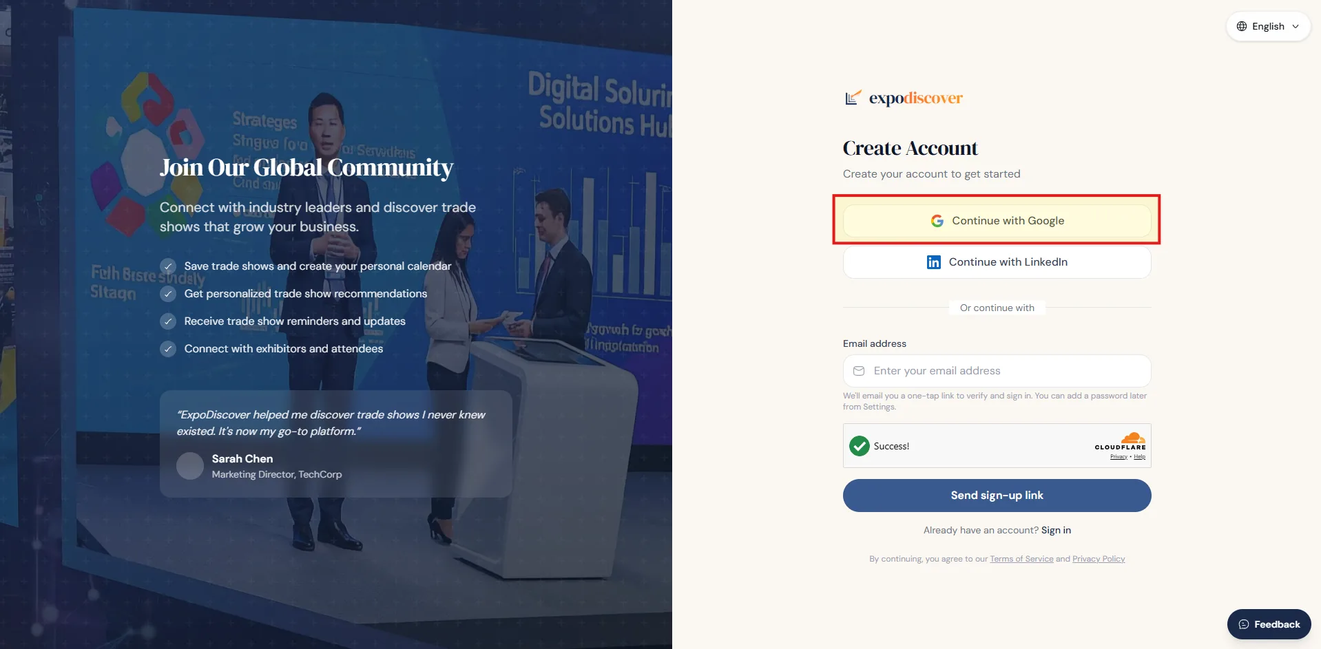 3 Use sign up options (Google or LinkedIn)